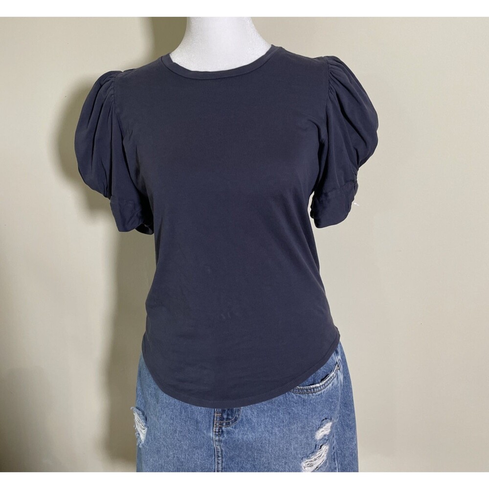 Summersalt Women's Grayish Blue Luxe Pima Cotton Twist Sleeve Tee Top Size XS